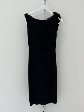 ARMANI COLLEZIONI BLACK CRYSTAL EMBELLISHED ONE SHOULDER BOW SIZE US 4 NWOTS!